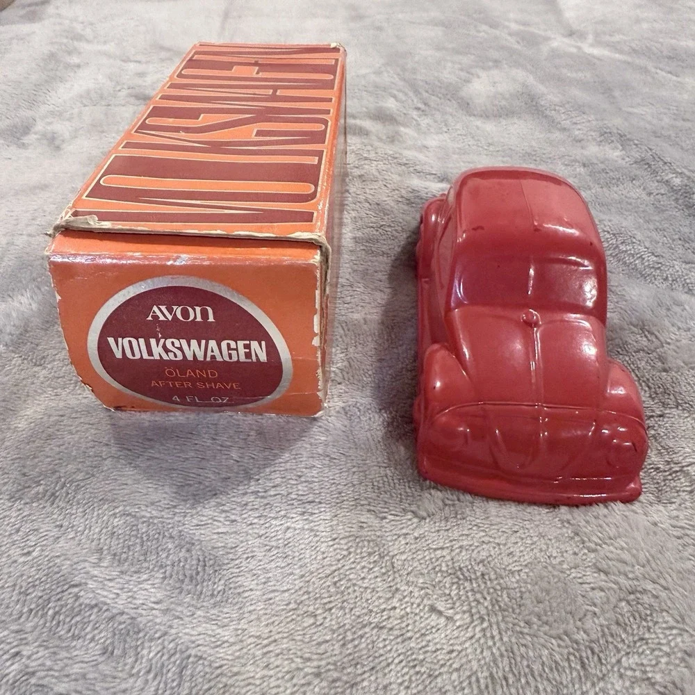 Vintage Avon Red Volkswagen VW Beetle Bug Oland After Shave Bottle Full Box 4oz